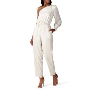 Love, Whit Ivory White One Shoulder Asymmetrical Jumpsuit Women's Size 12